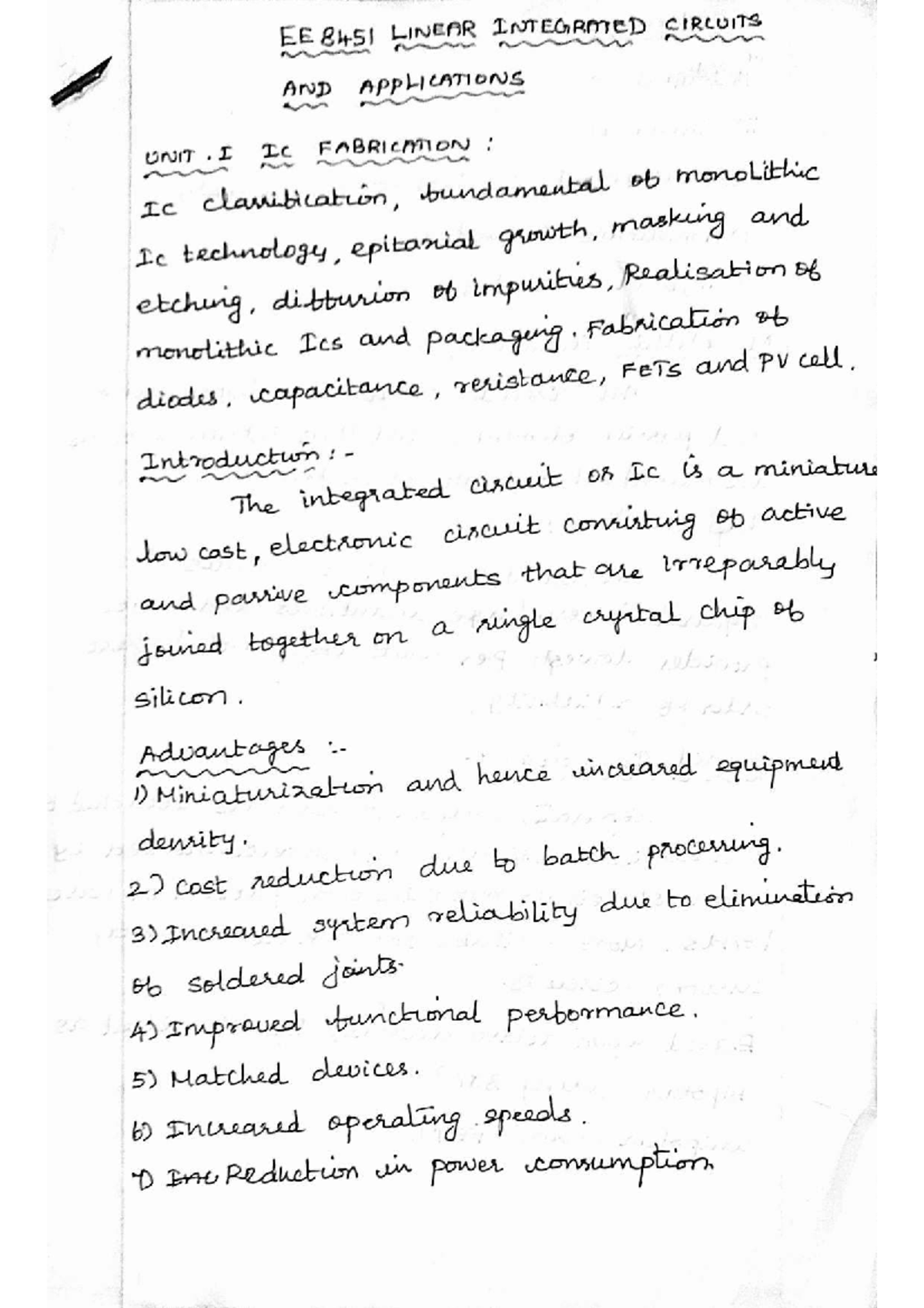 EE3402 LIC Notes: IC Fabrication and Monolithic Technology Overview ...