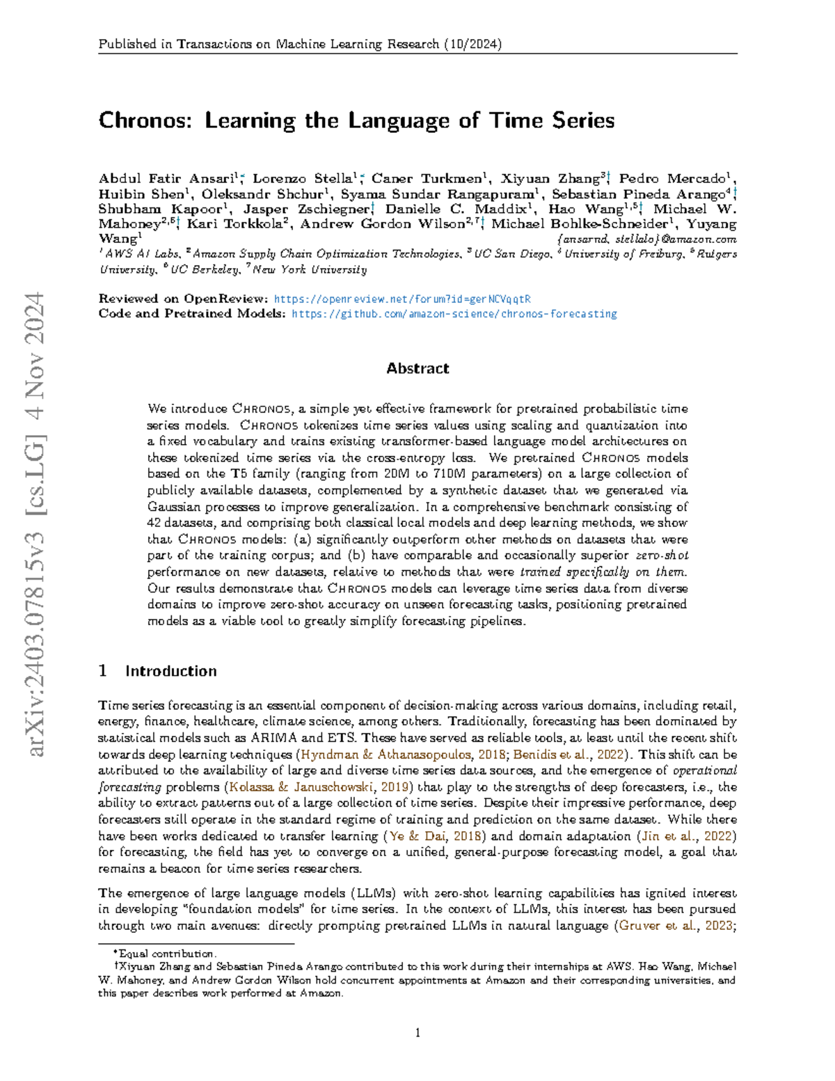 Chronos: A Pretrained Probabilistic Framework for Time Series ...