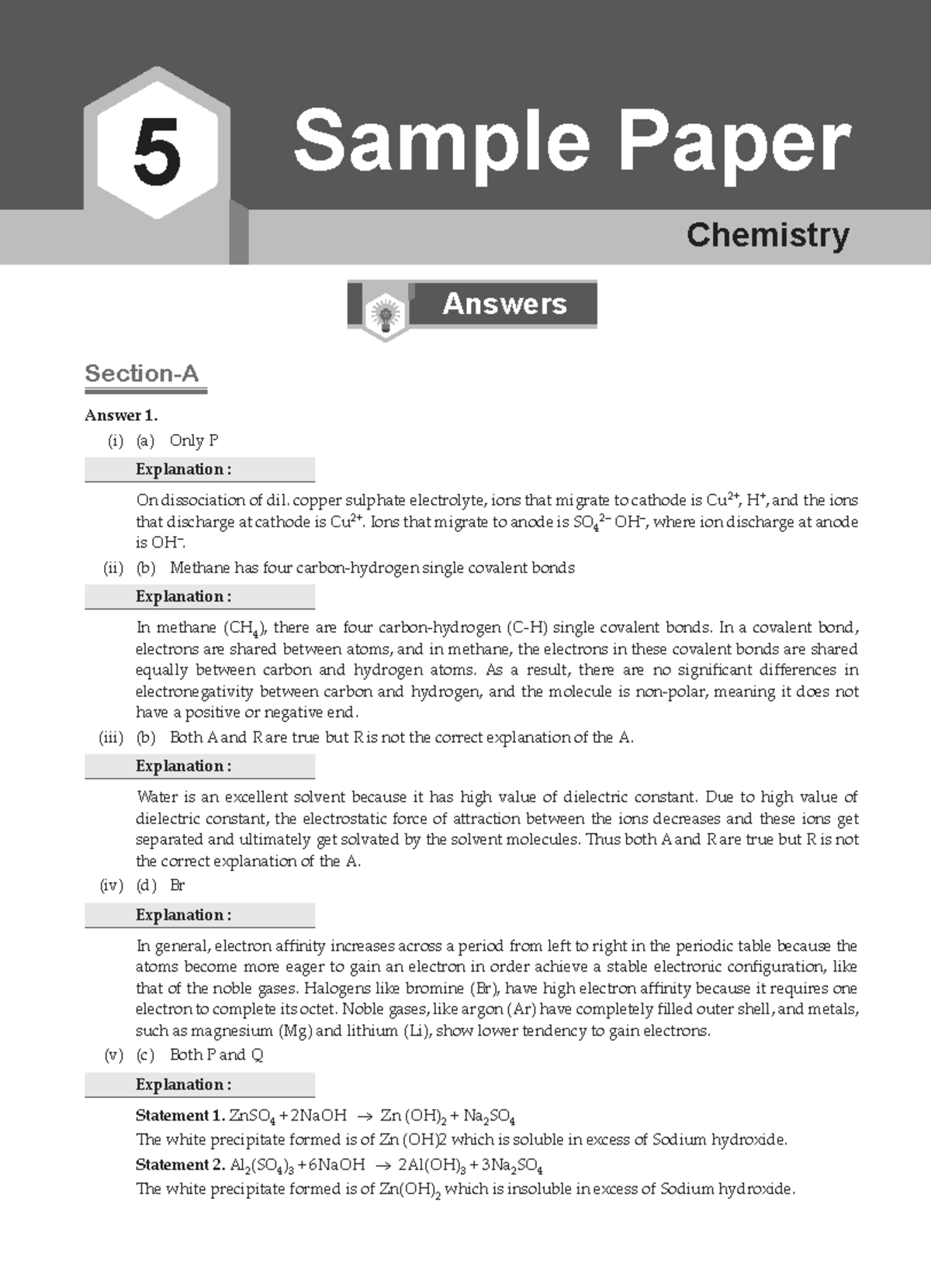 61 Sample Question Papers (ICSE Class X) - Chemistry Paper 5 - Studocu