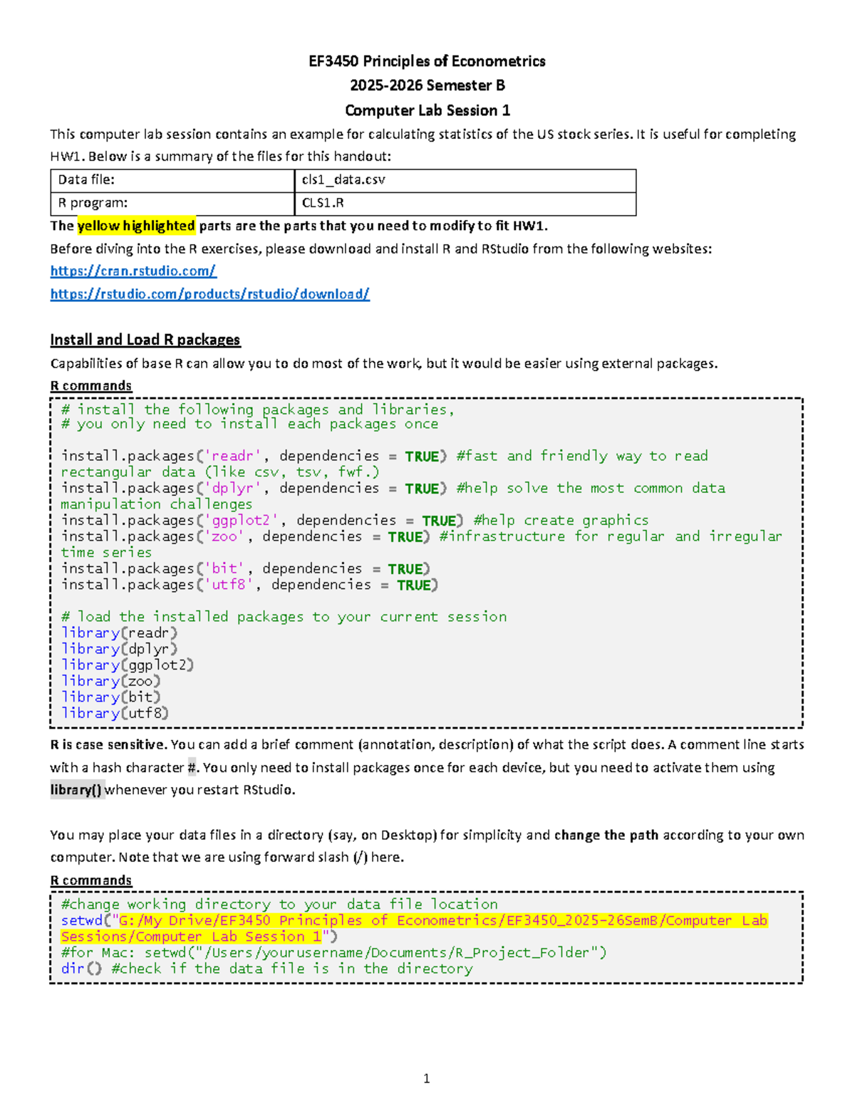 EF3450 Principles of Econometrics Semester B Lab Session 1 Guide - Studocu
