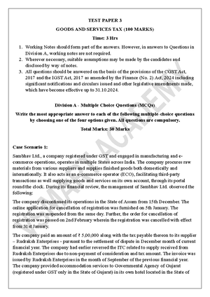 GST Test Paper 3 Section B Suggested Answers - Booster Batch - Studocu