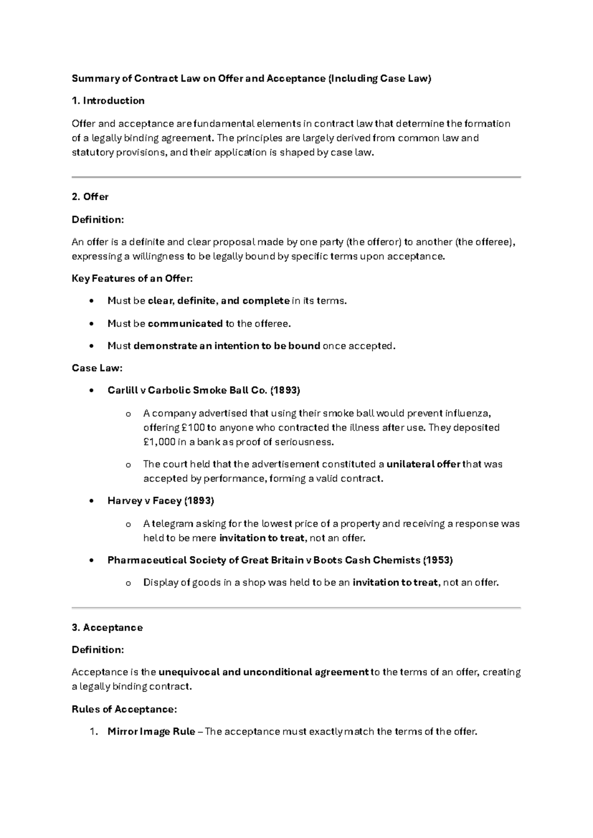 Offer and acceptance - Summary of Contract Law on OƯer and Acceptance ...