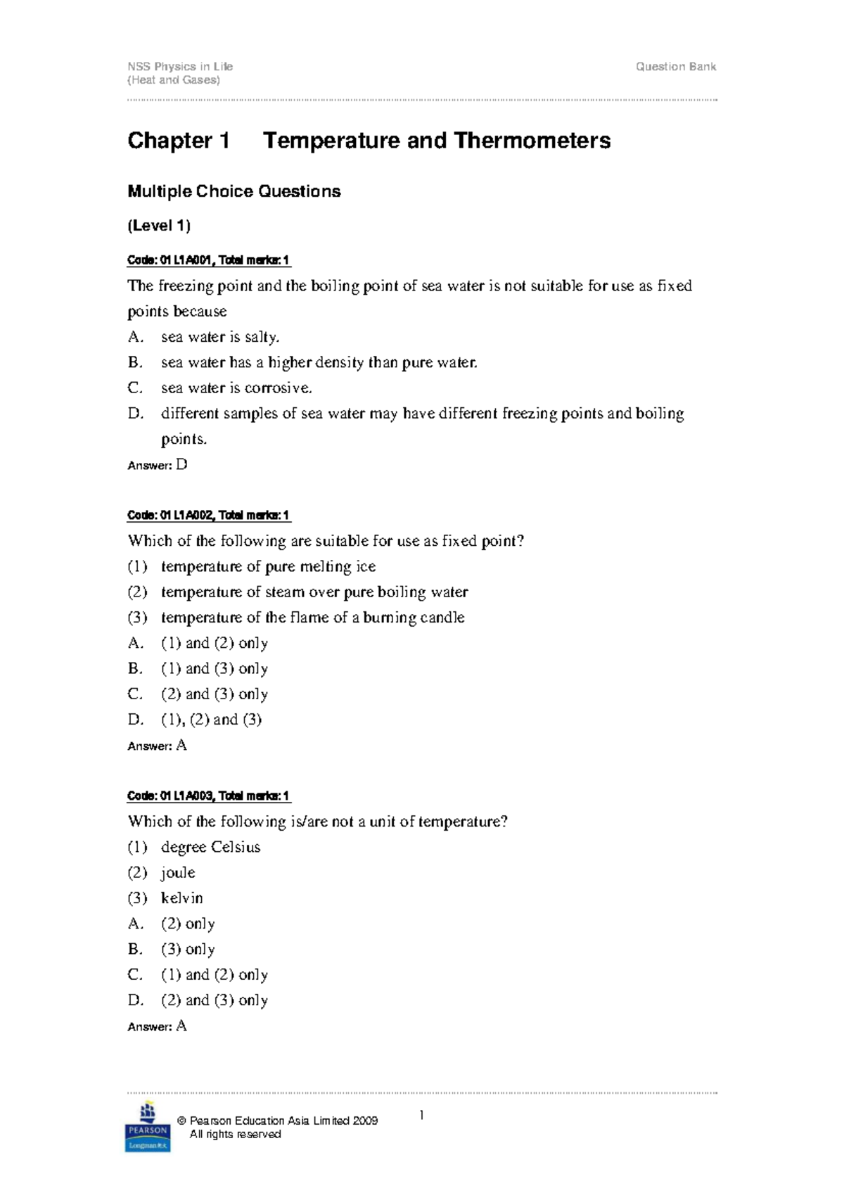 NSS Physics in Life (Heat and Gases) Chapter 1 MCQ Question Bank - Studocu