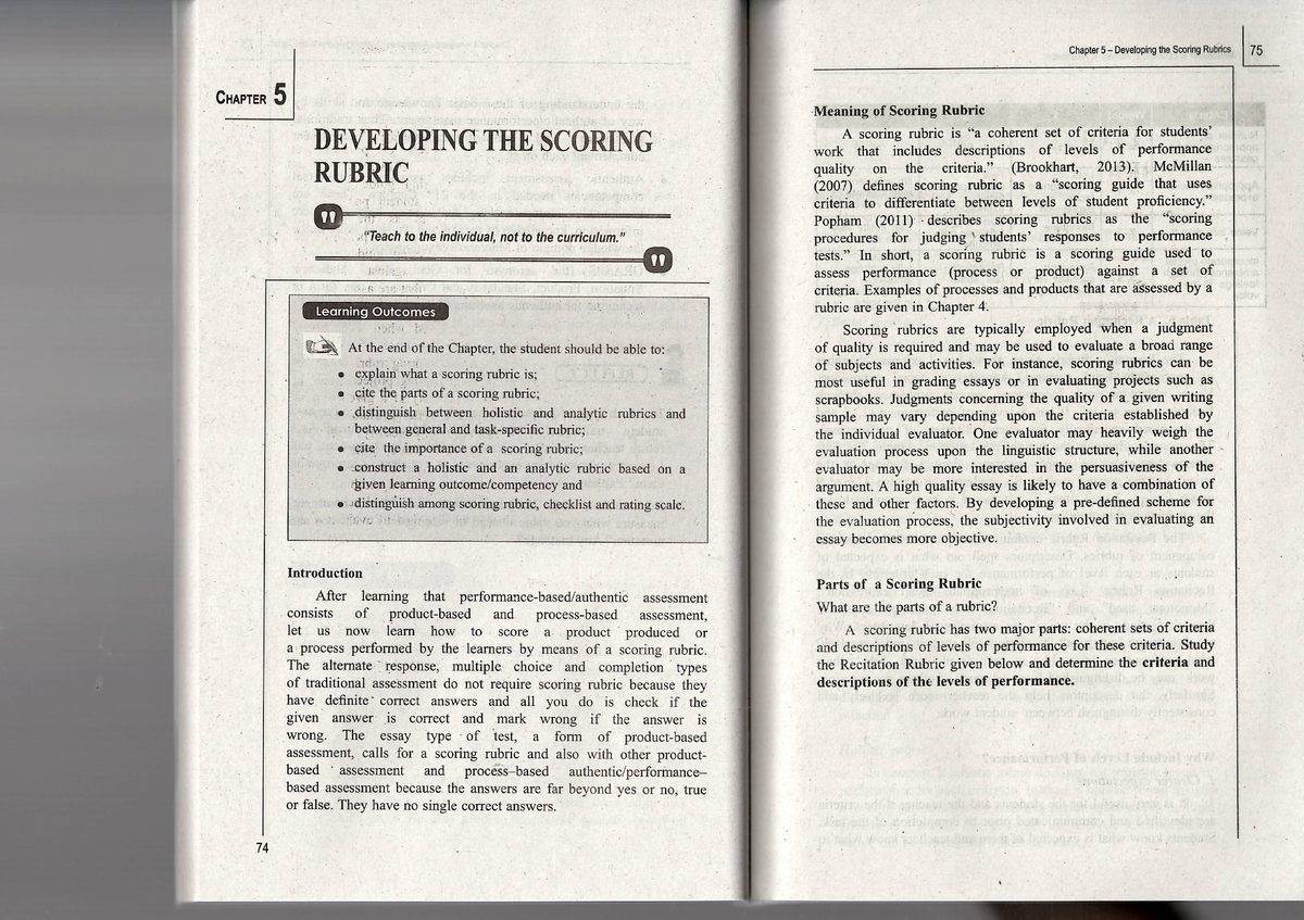 Chapter 5 - Developing Scoring Rubrics for Assessment in Learning 2 ...