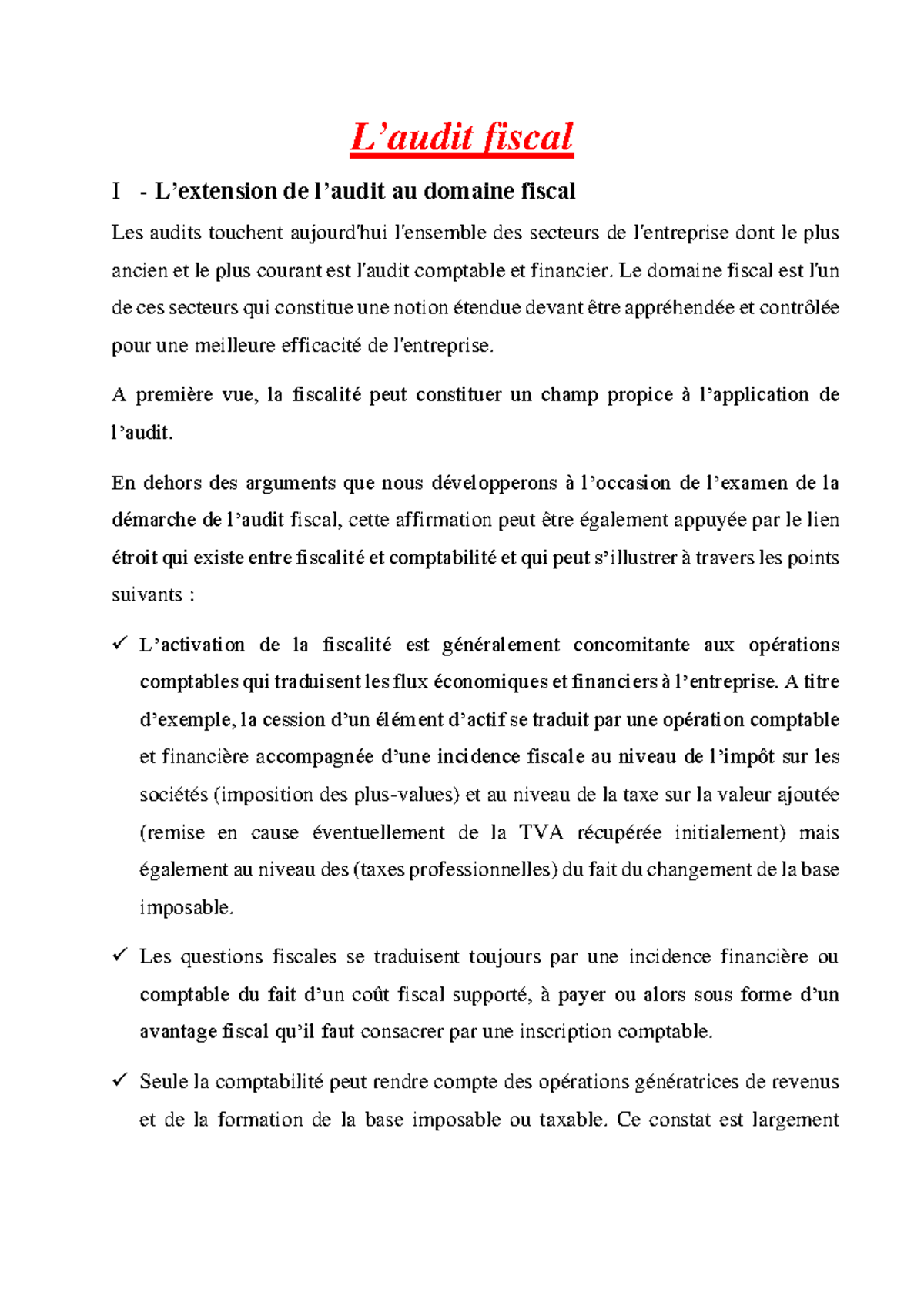 L'audit fiscal- L’extension de l’audit au domaine fiscal - L’audit ...