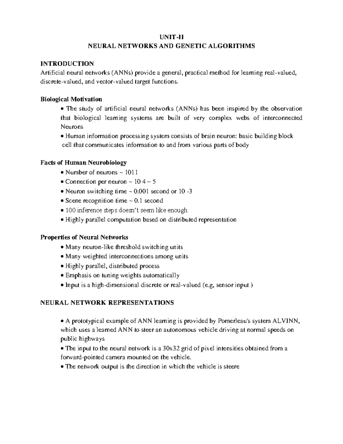 ML-UNIT II Notes: Introduction to Neural Networks & Genetic Algorithms ...