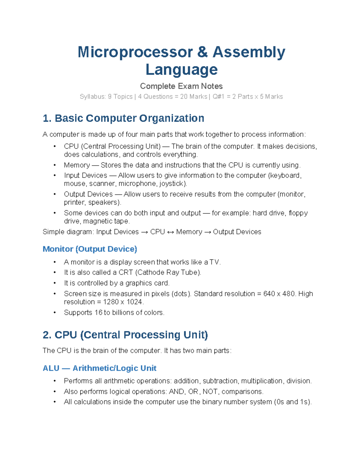 Assembly Language Exam Notes (Course Code: 2222) - Studocu
