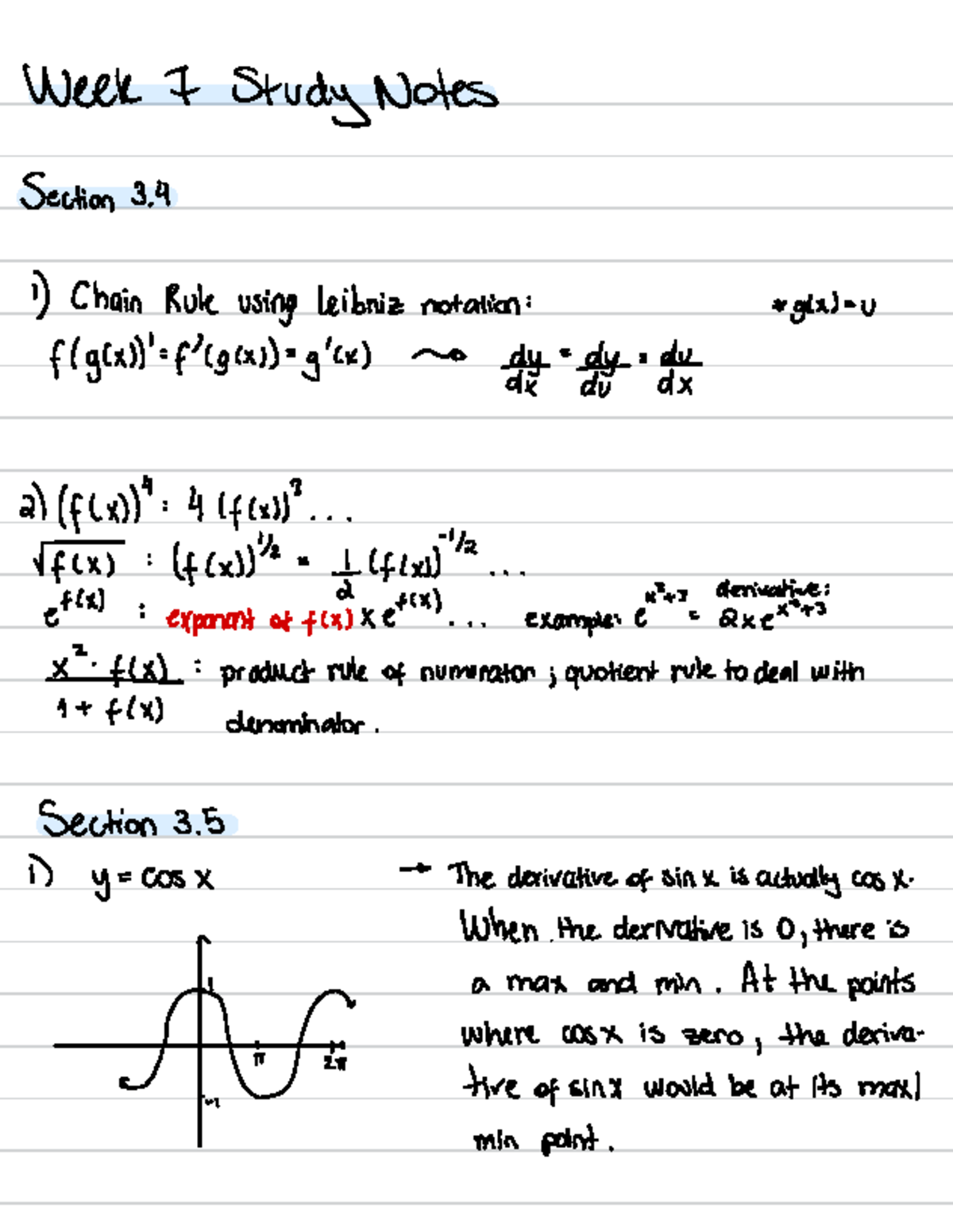 MATH101 Week 7 Lecture Study Notes on Derivatives and Chain Rule - Studocu