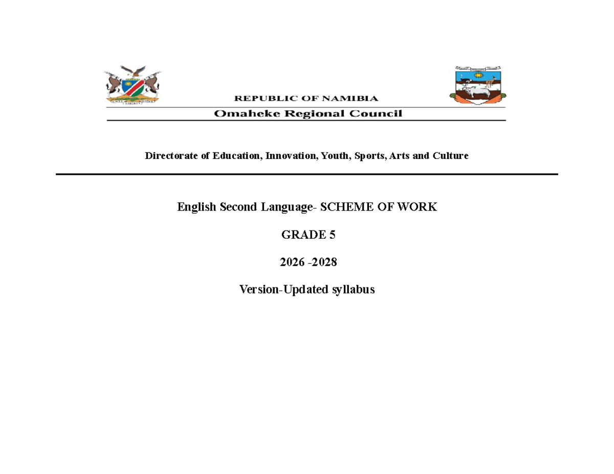 Grade 5 English 2nd Term Scheme of Work Overview - Studocu
