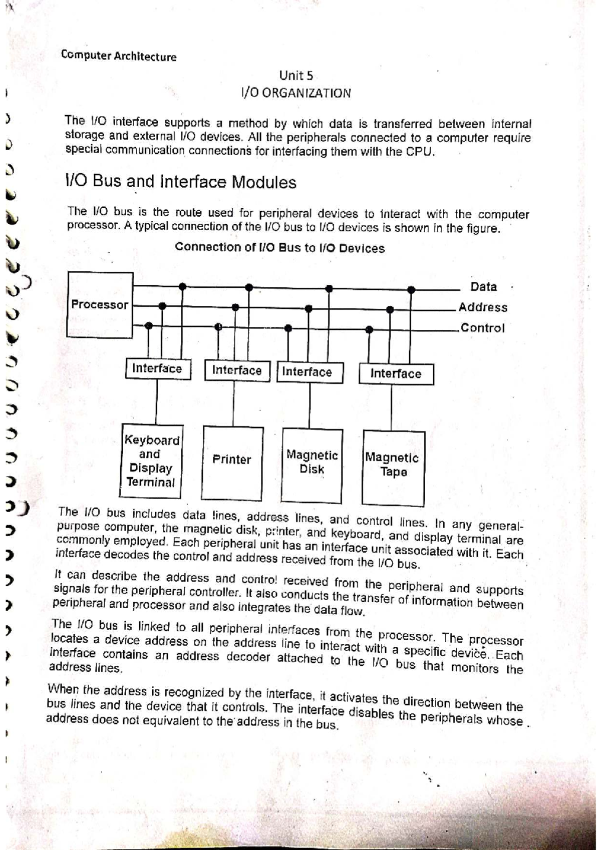 COA Unit 5: Computer Architecture Notes on Bus and Interface Modules ...