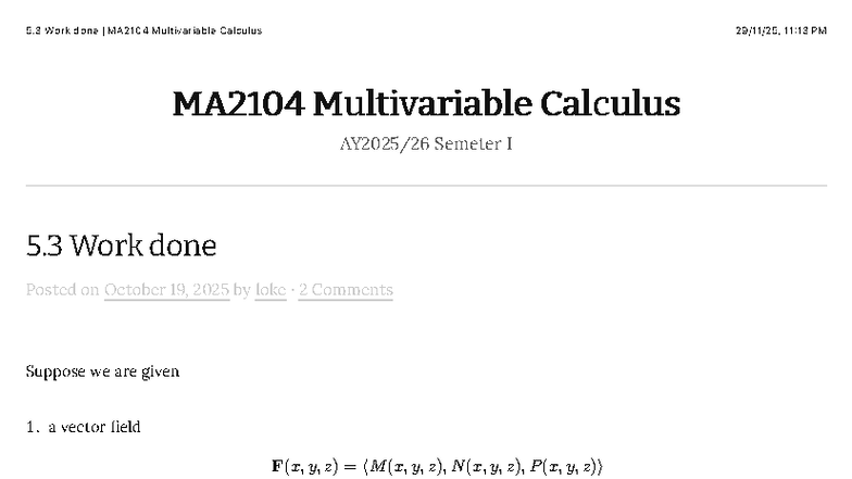 5 3 Work Done In Vector Fields Ma2104 Multivariable Calculus Studocu
