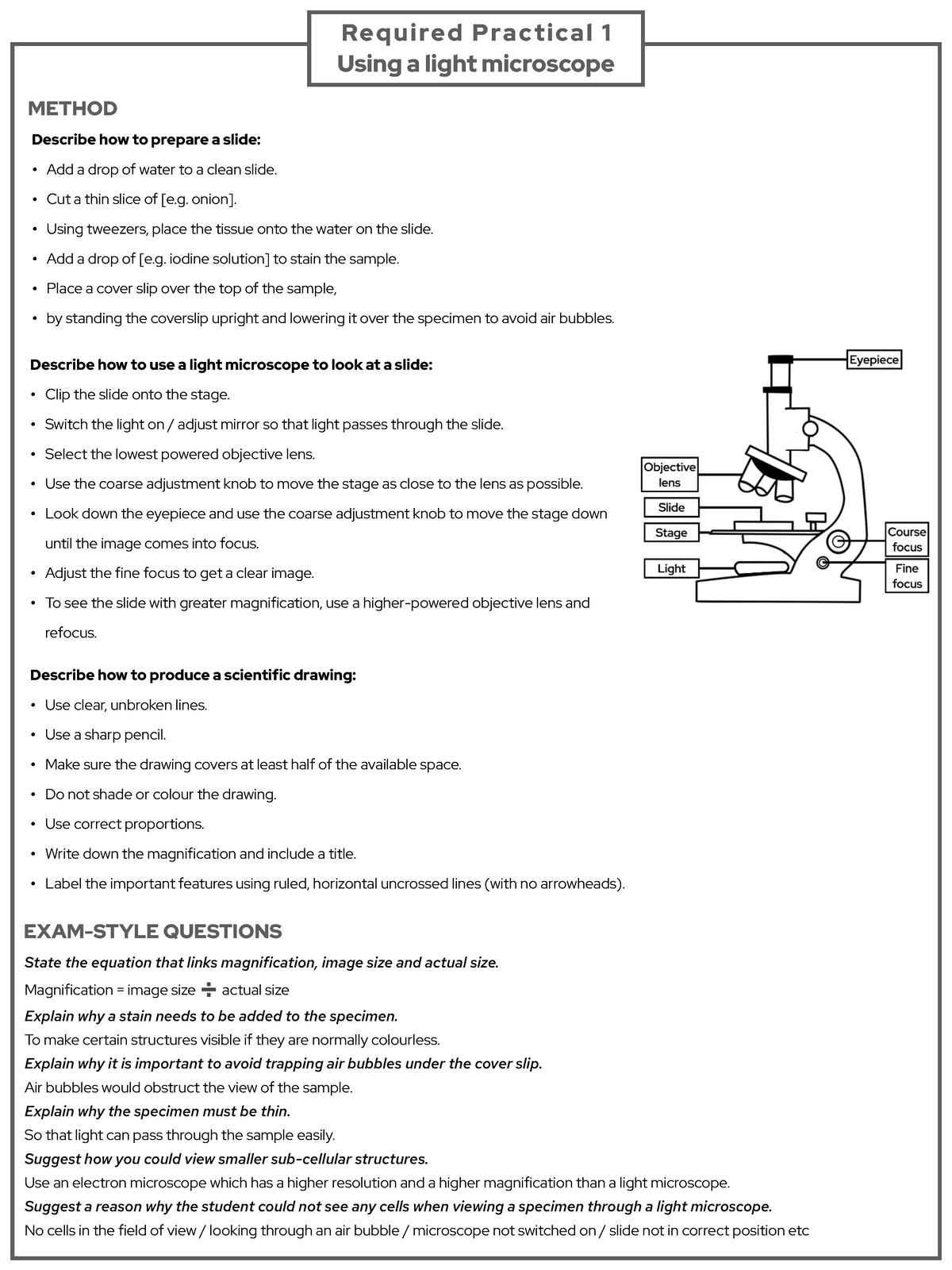 AQA GCSE Biology Triple Science Required Practical Revision Sheets ...