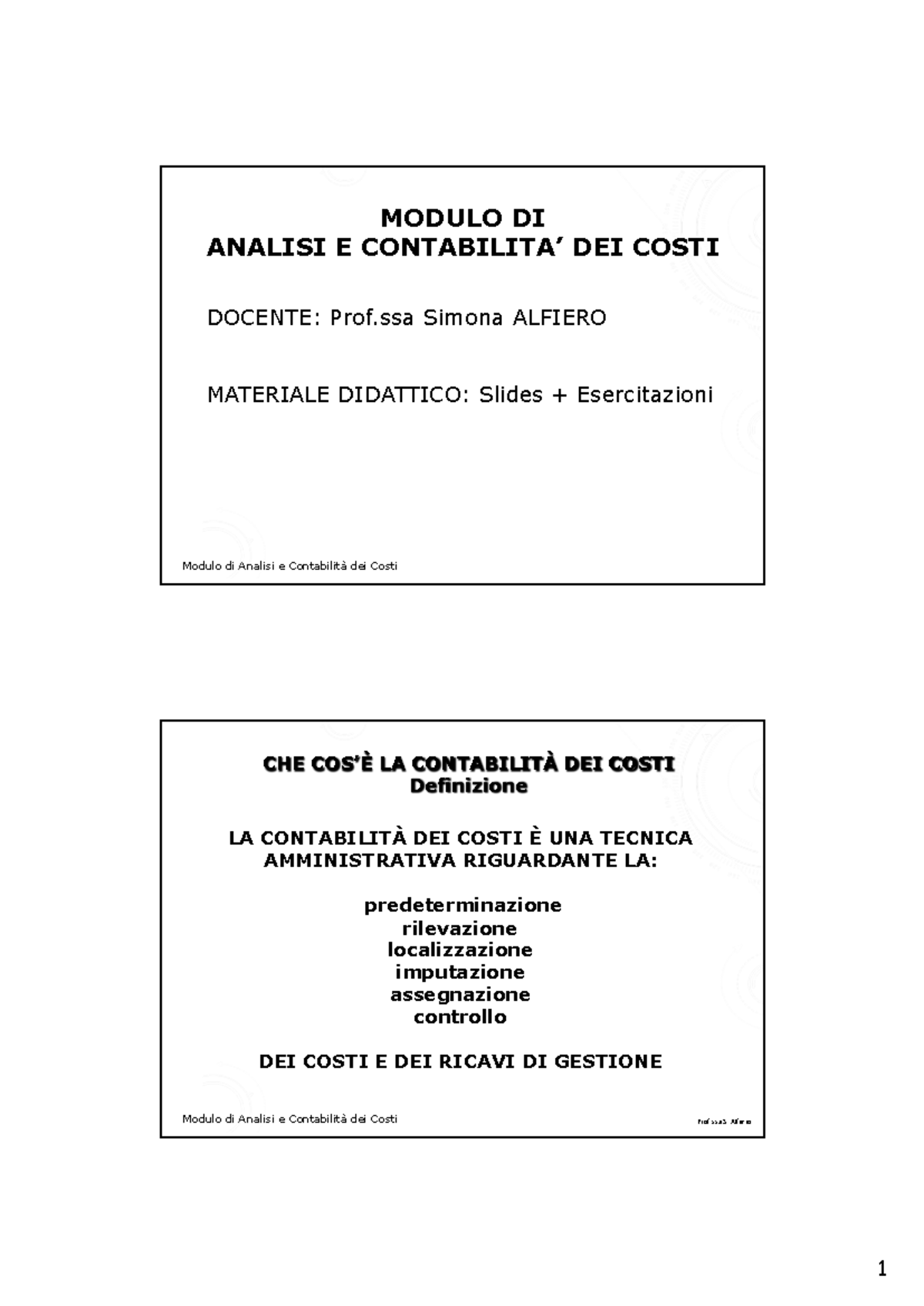 Slides AEC - Modulo di Analisi e Contabilità dei Costi - Studocu