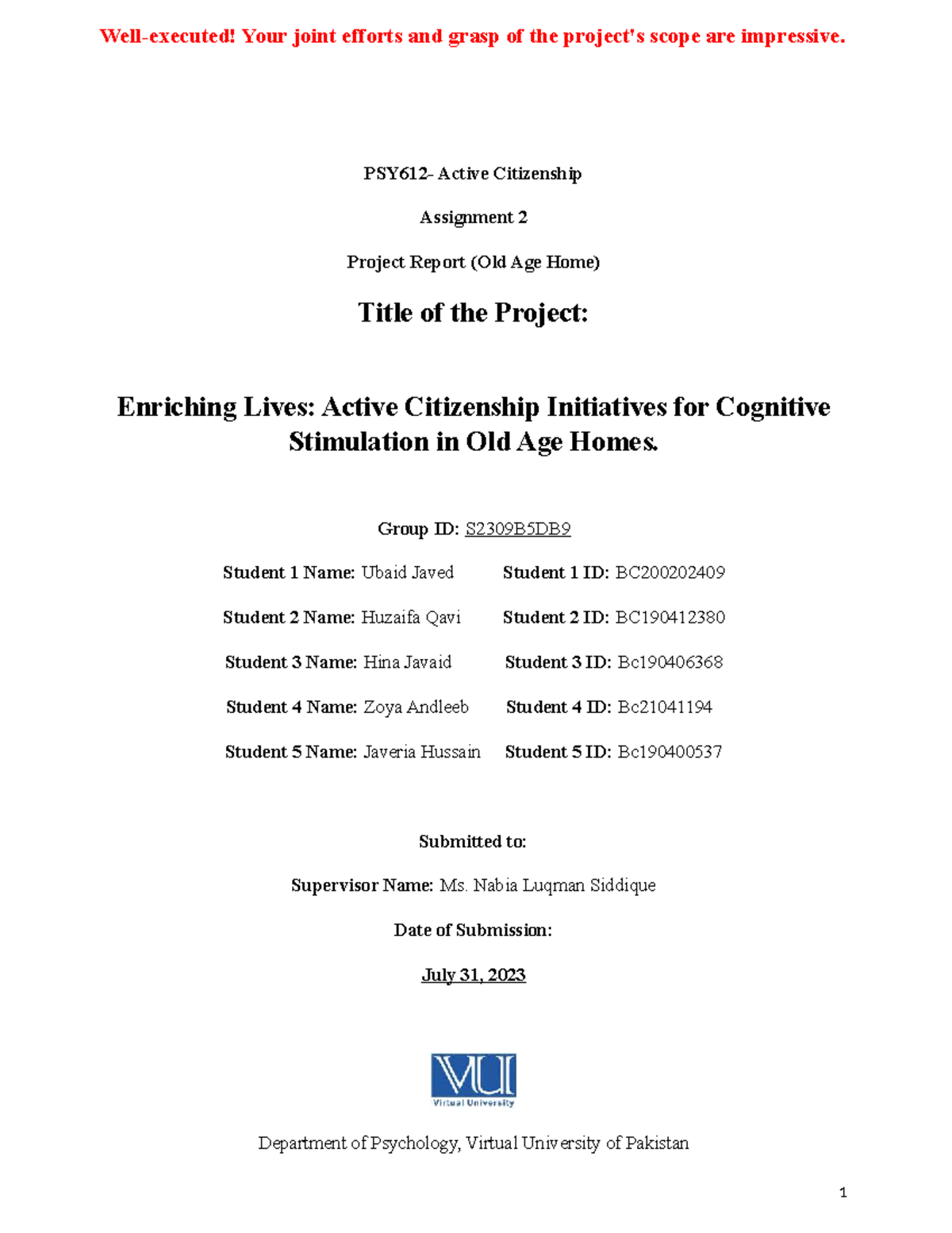 PSY612 Final Project Report: Active Citizenship in Old Age Homes - Studocu