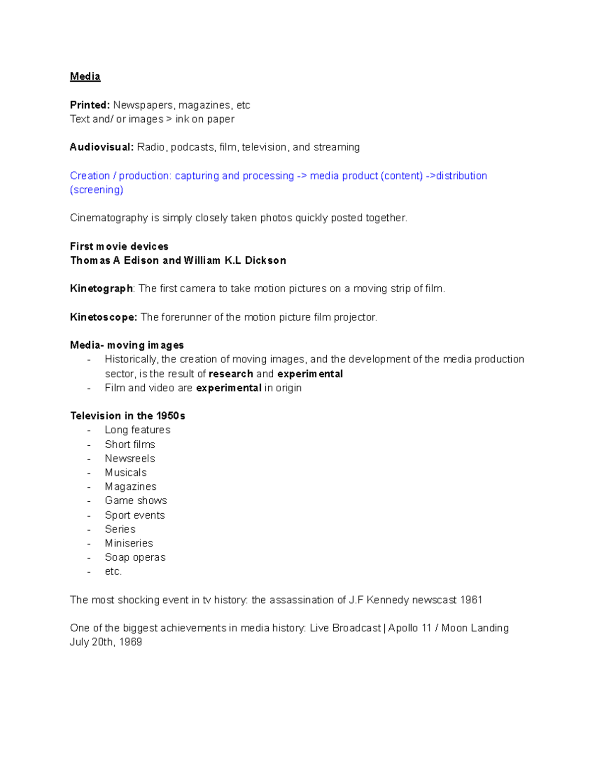Mit 1070 Week 2 Class Notes: Understanding Media and Cinematography ...