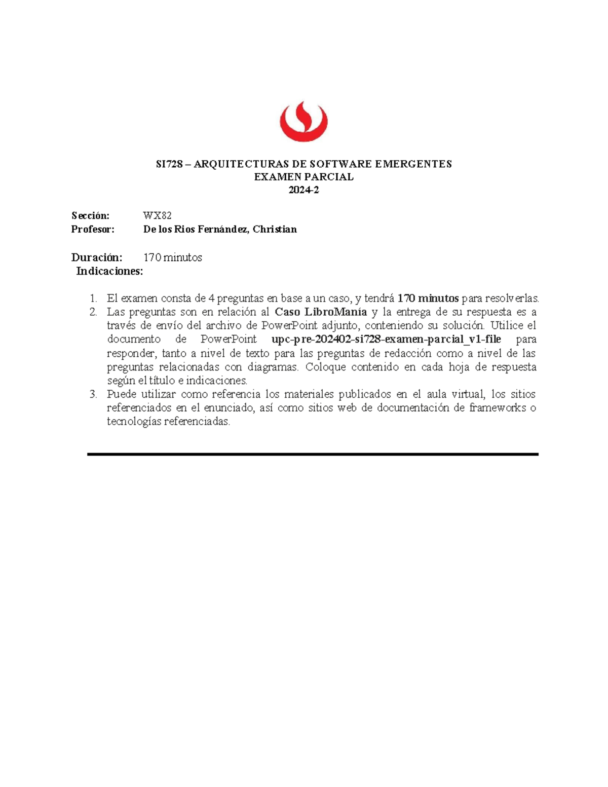 Examen Parcial SI728 – Arquitecturas de Software Emergentes 2024-2 ...