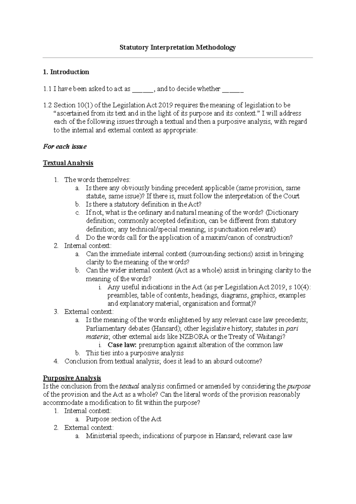 Statutory Interpretation Methodology: SI Summary Notes - Studocu