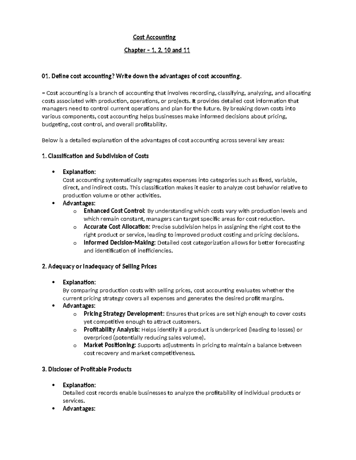 Cost Accounting - Chapter 1, 2, 10 & 11 Notes - Studocu