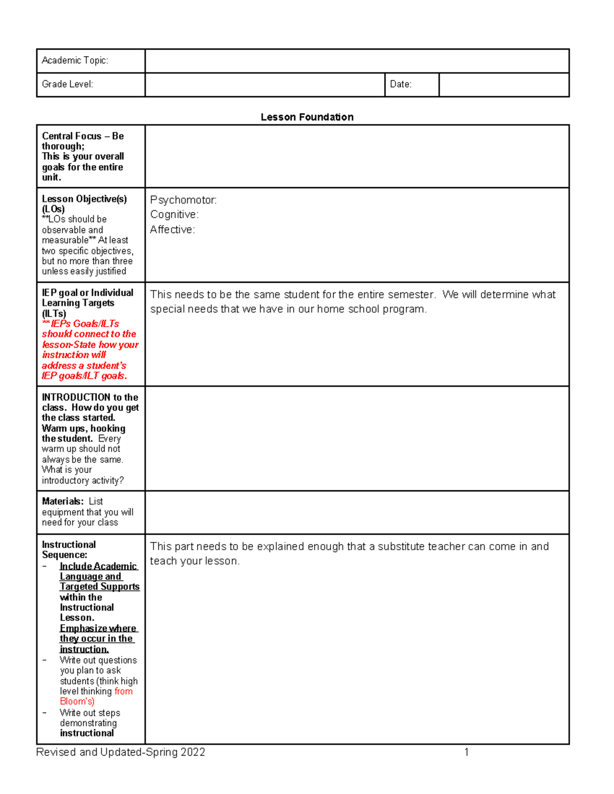 THETroy Lesson Plan Template: Comprehensive Framework for Instruction ...