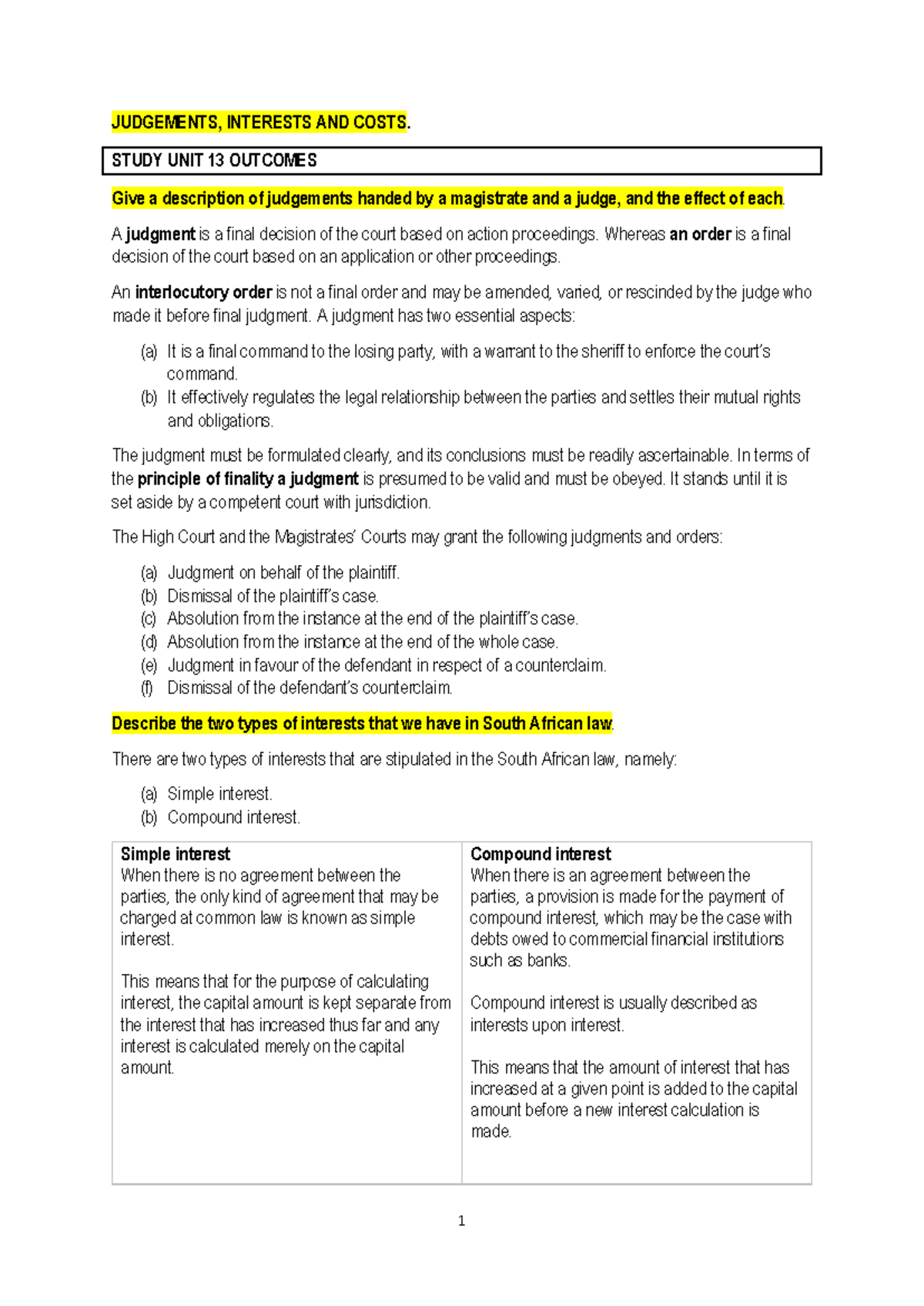 SU 13 Judgements Overview - IURI 376 Civil Procedure Insights - Studocu