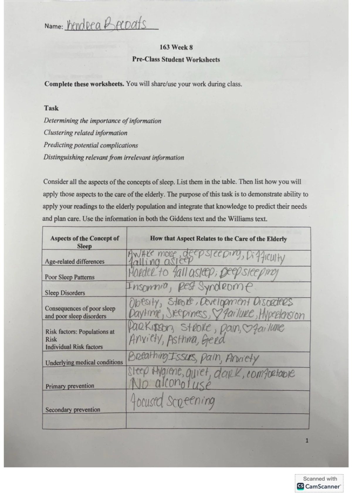 NUR 163 Week 3 - Safety Concepts and Patient Risk Assessment Worksheets ...