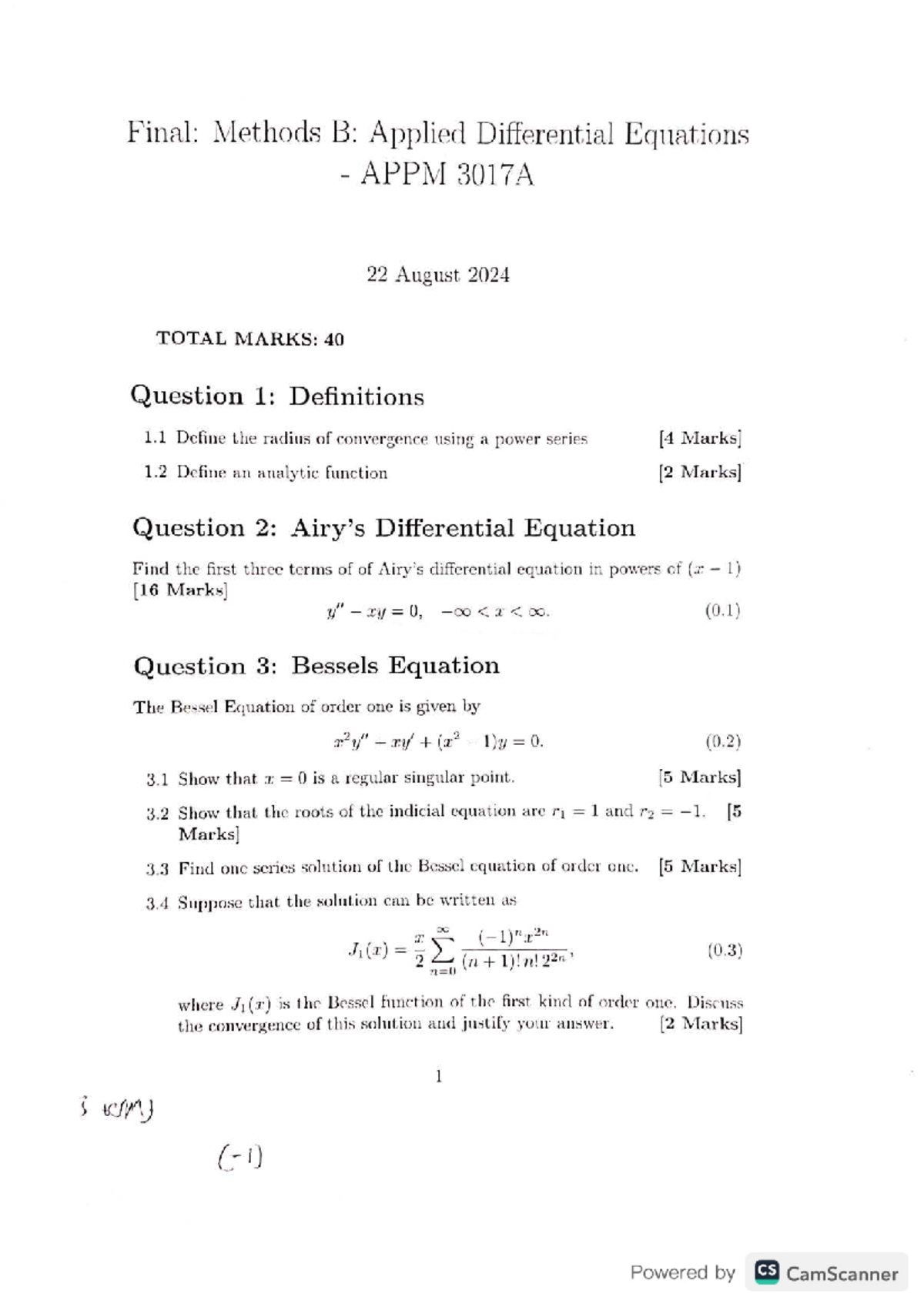Final Exam: Applied Differential Equations APPM 3017A - August 2024 ...