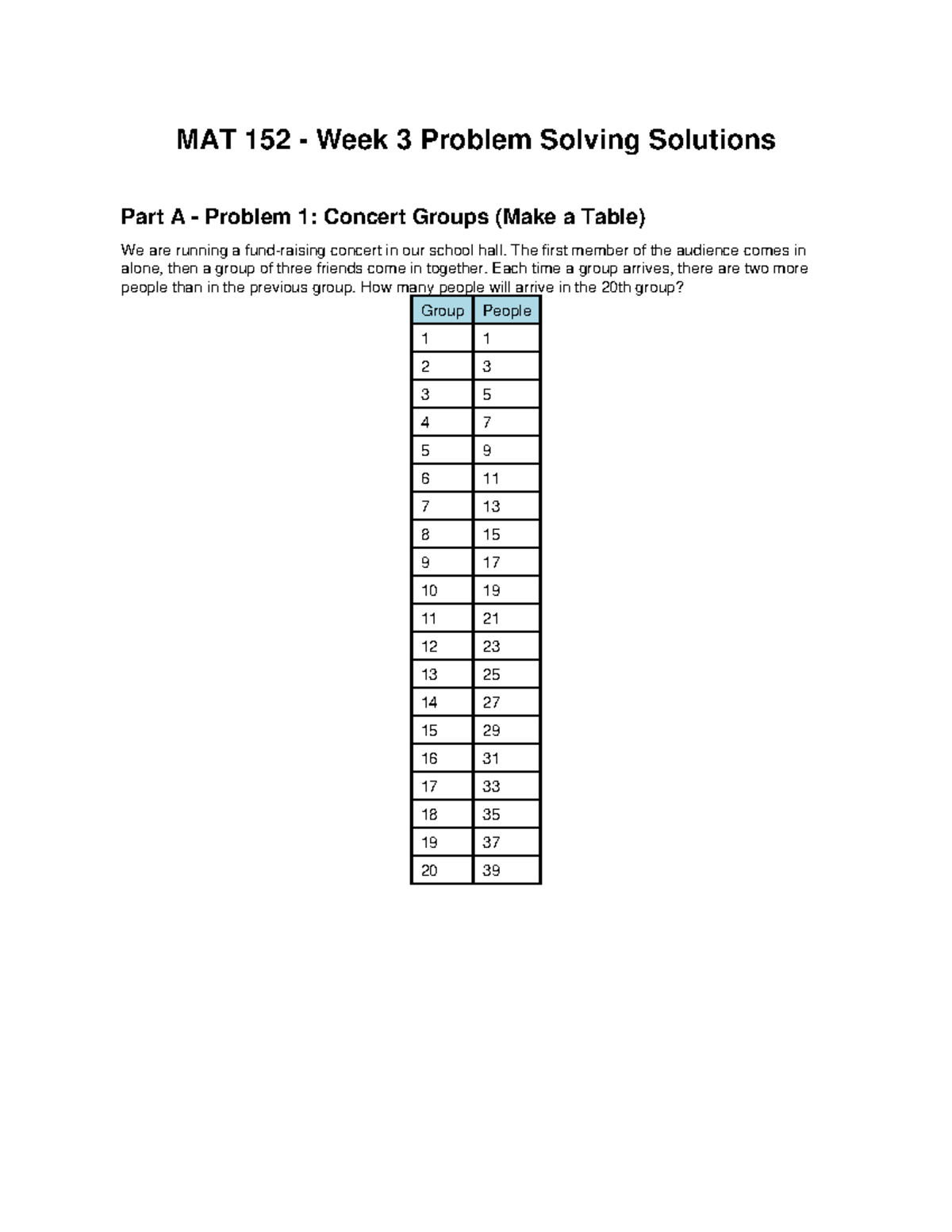 MAT 152 Week 3 Problem Solving Solutions: Concerts & Ages - Studocu
