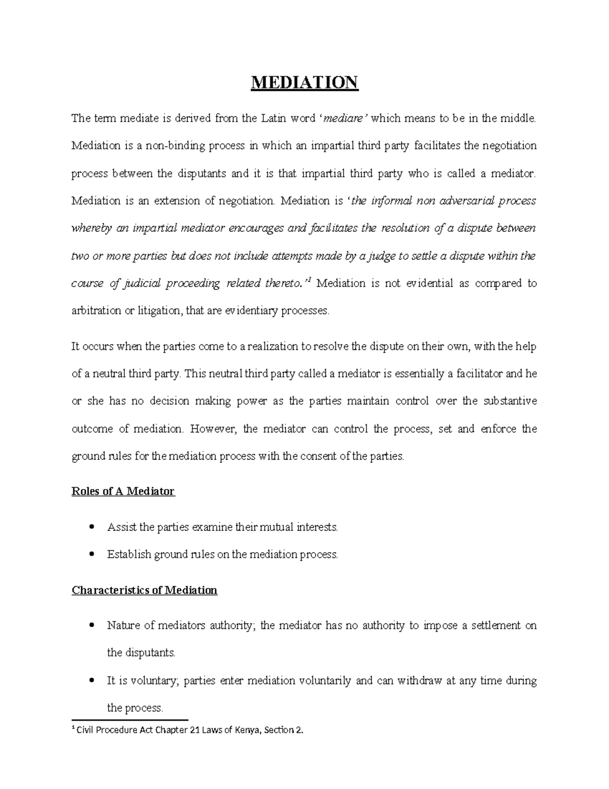 Mediation Class Notes - ADR Overview and Key Concepts - Studocu