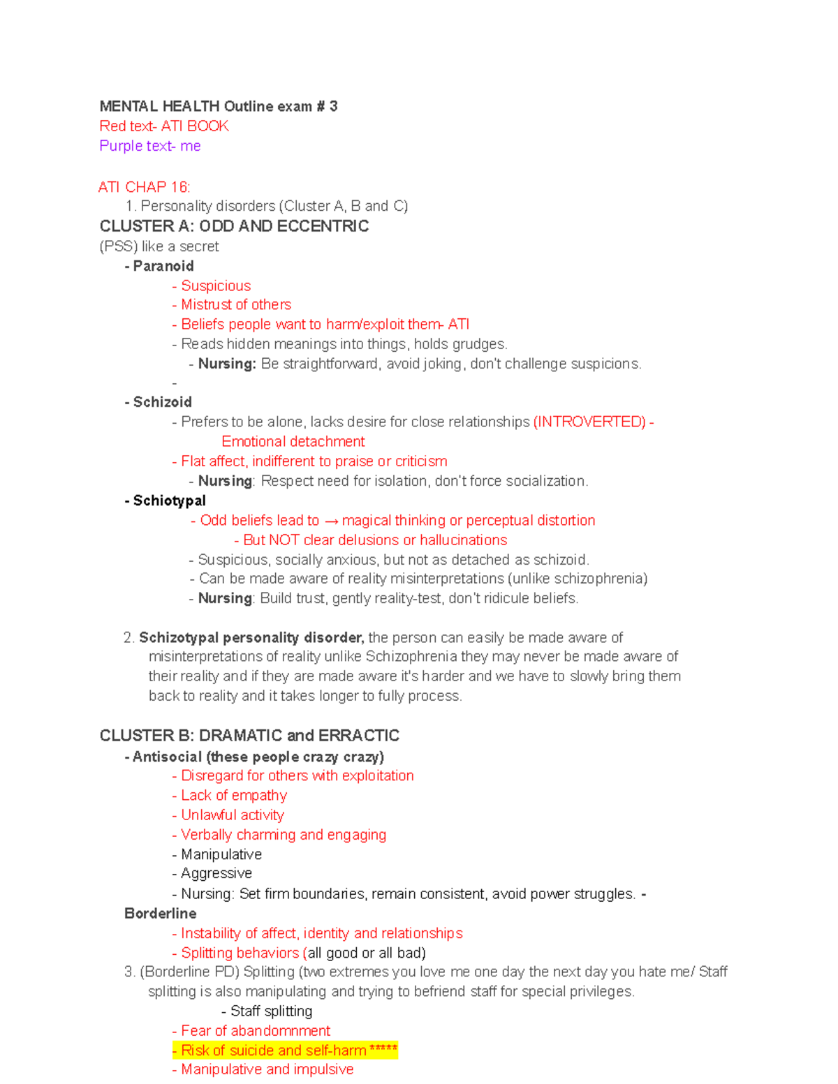 Mental Health Exam 3 Outline: Personality Disorders & Eating Disorders ...