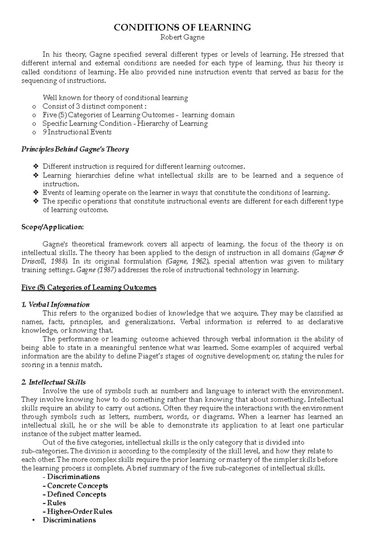 Gagne's Conditions of Learning: Theory and Instructional Design ...