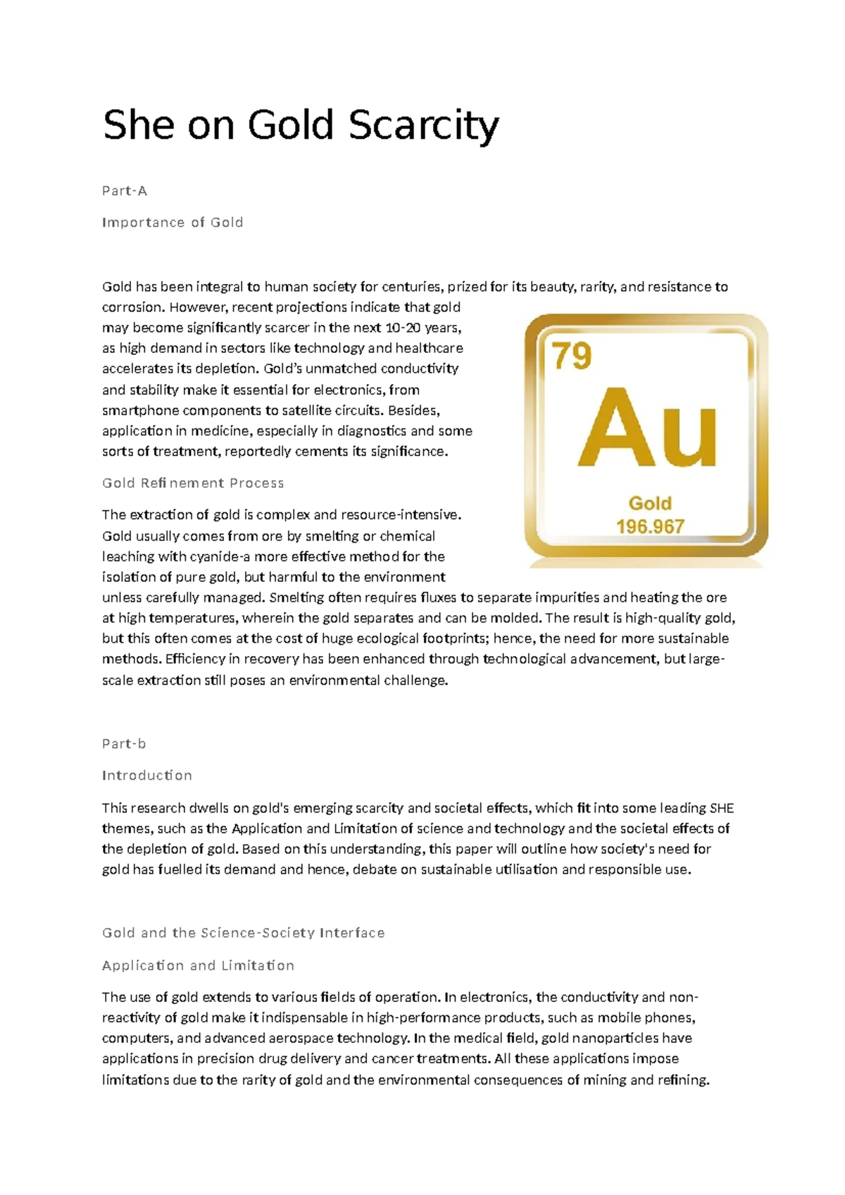She on Gold Scarcity - Was an Assigment - She on Gold Scarcity Part-A ...
