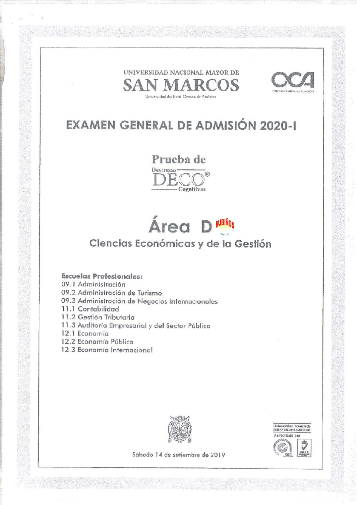 ÁREA D Study Guide - SAN Marcos 2020-I Semester - Document Preview