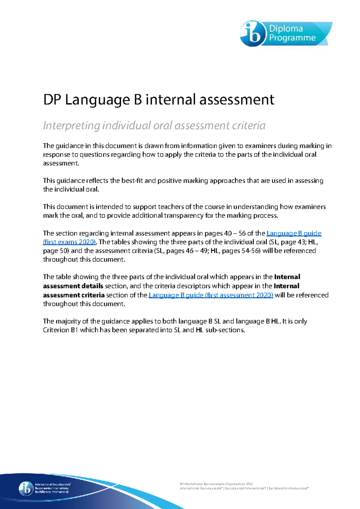 DP Language B IA: Interpreting Individual Oral Assessment Criteria ...