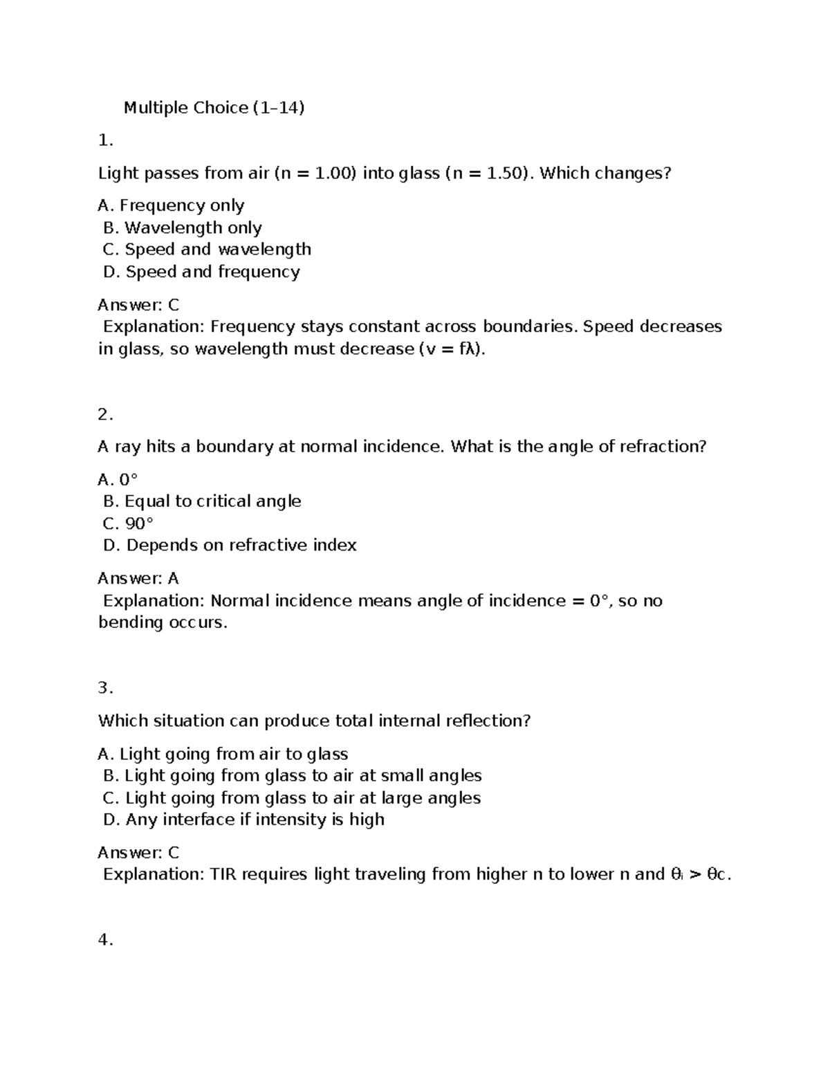 Phys 112 Week 3: Light Refraction and Lenses MCQs - Studocu