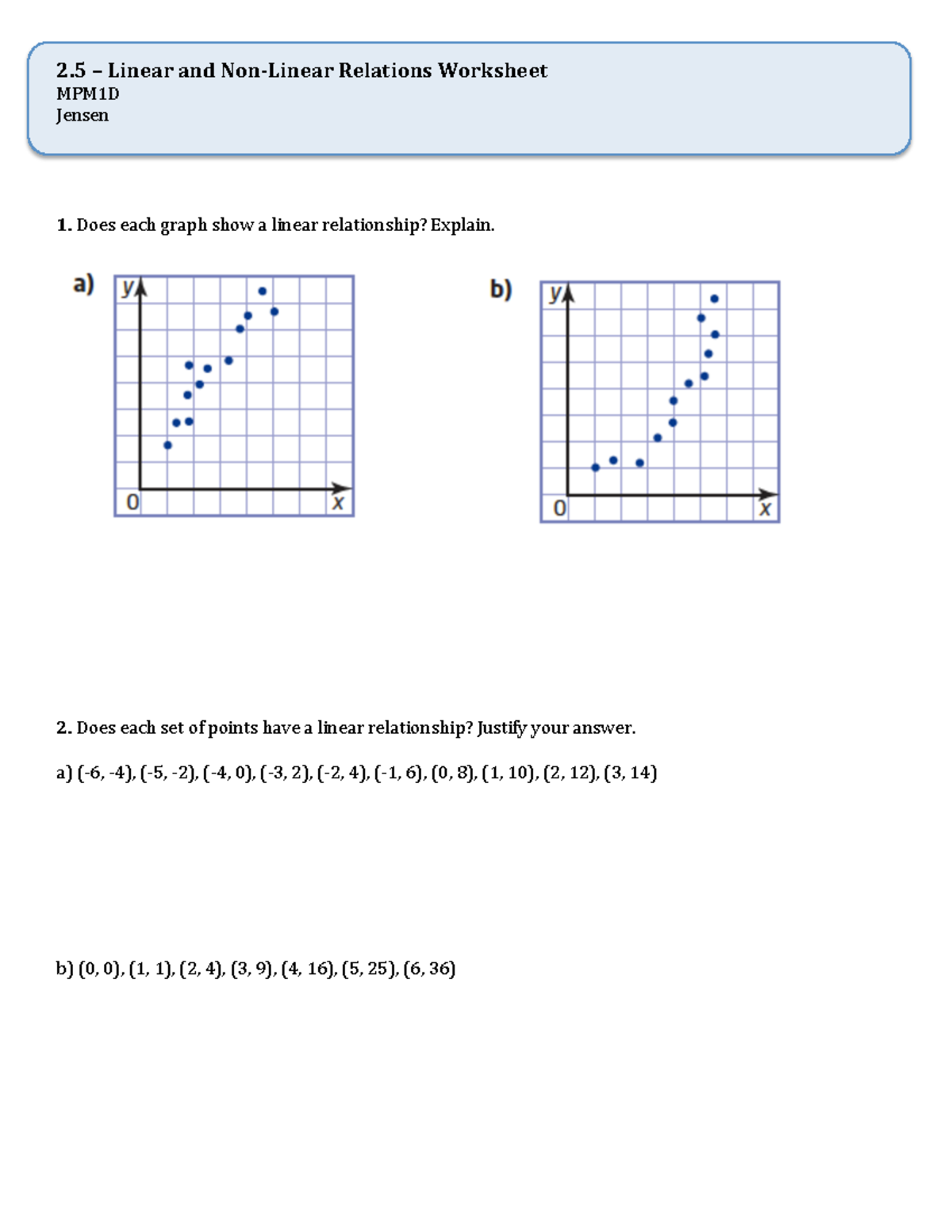MPM1D Linear Relations Worksheet & Graph Analysis - Studocu