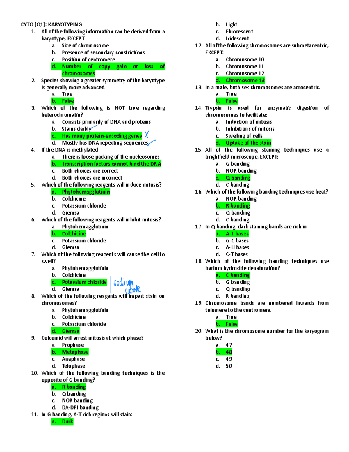 CYTO [Q1-Q2]: Comprehensive Karyotyping, FISH & Pedigree Analysis - Studocu