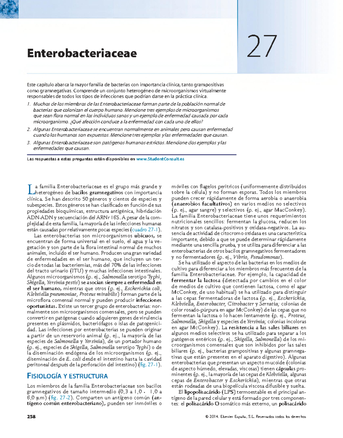 Capítulo 27: Enterobacteriaceae y su Importancia Clínica - Studocu