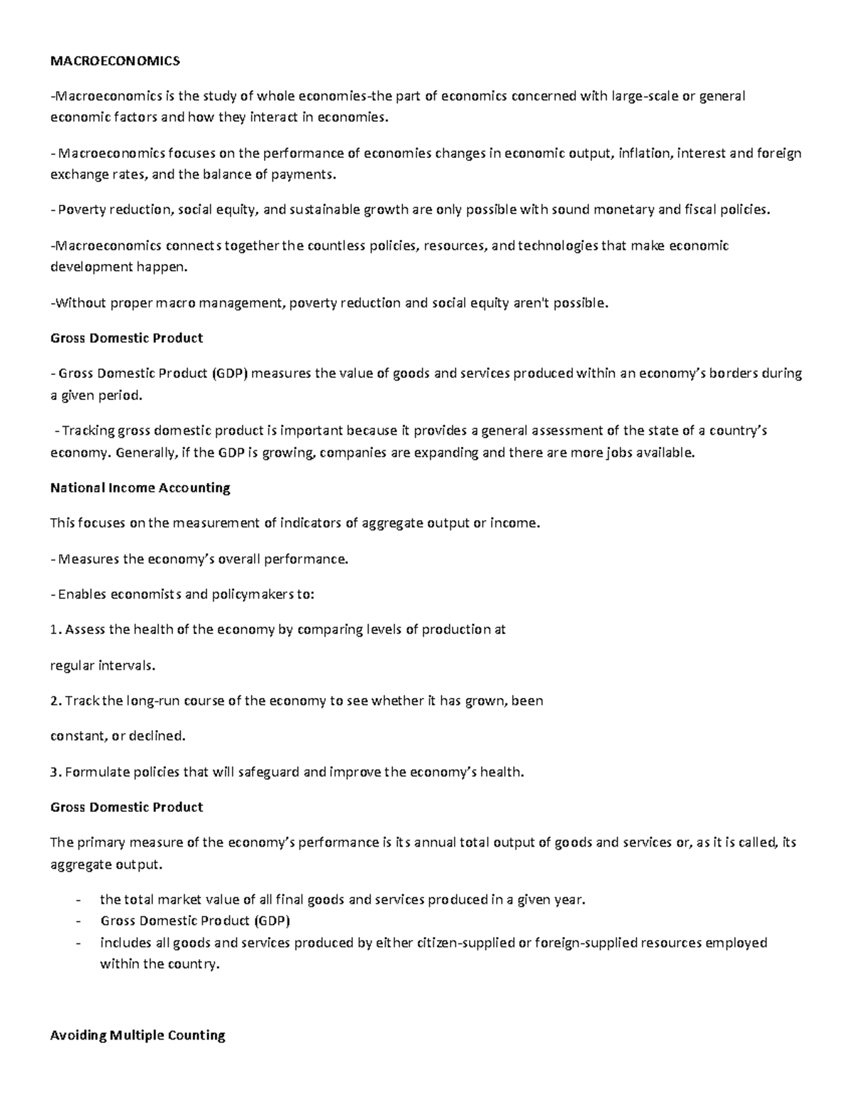 GDP Overview - Key Concepts in MACRO 101 Course Materials - Studocu