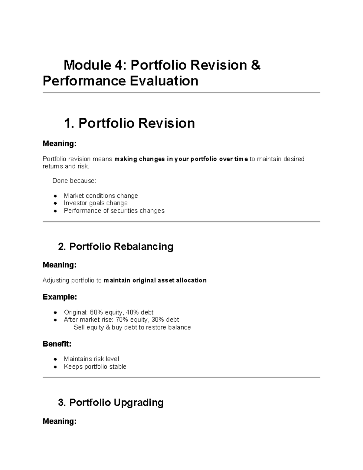 Module 4: Portfolio Management Notes - Revision & Evaluation - Studocu