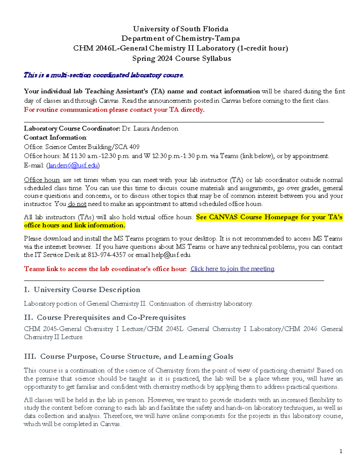 S24 CHM2046L General Chemistry II Lab Syllabus - Spring 2024 - Studocu