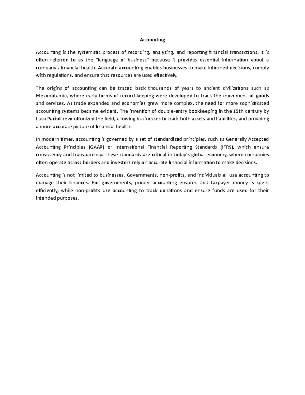 ACC 101 - Essay on the Importance and Evolution of Accounting - Studocu