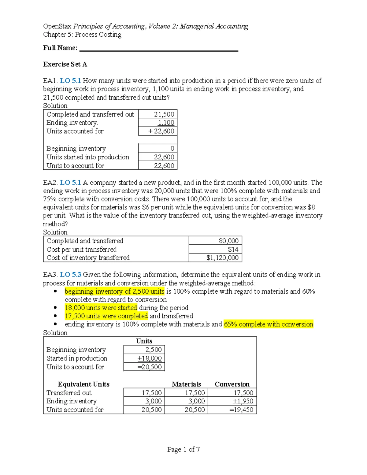 Managerial Accounting Ch05 Process Costing Exercise Set A - Studocu