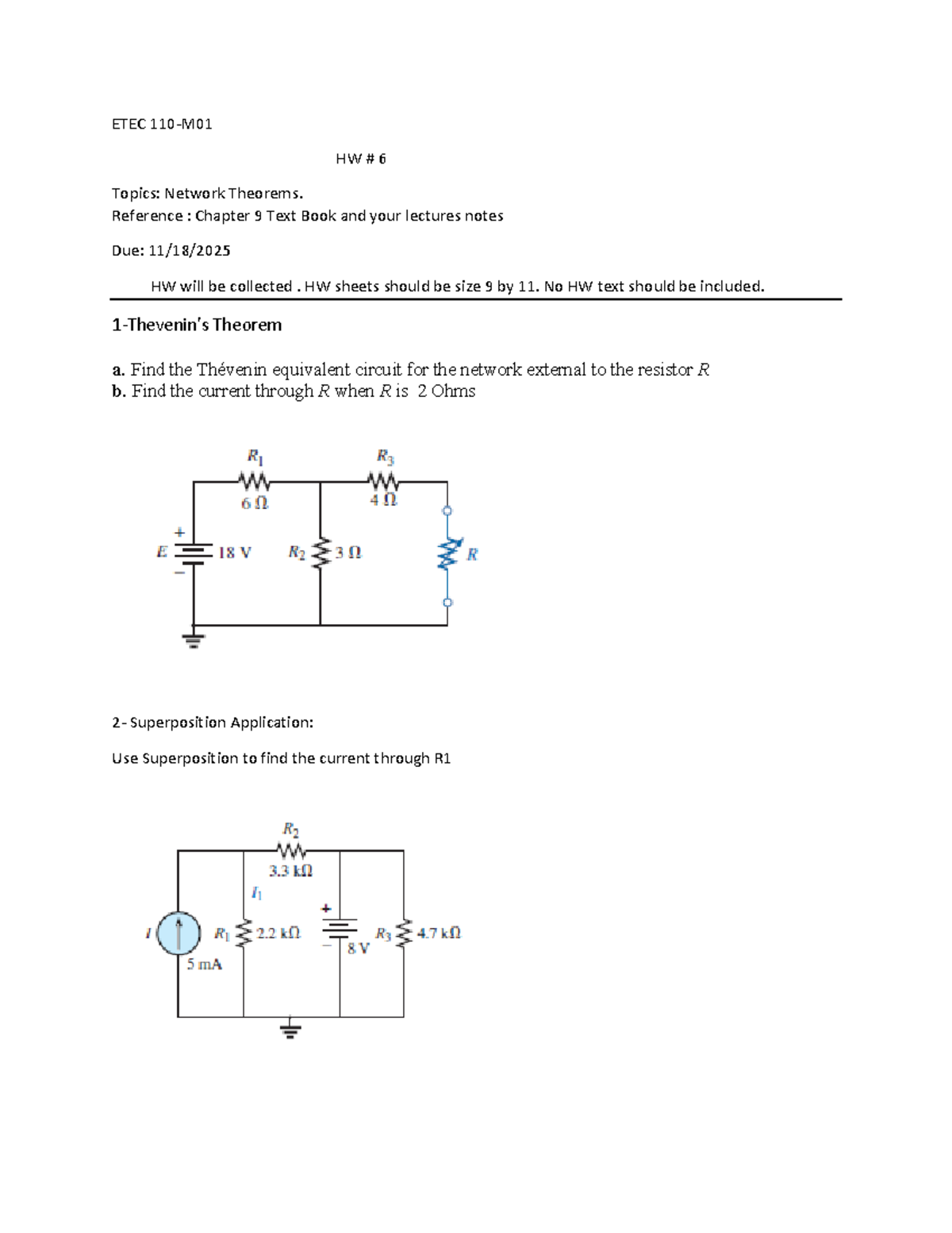ETEC 110 - HW 6: Network Theorems and Circuit Analysis - Studocu
