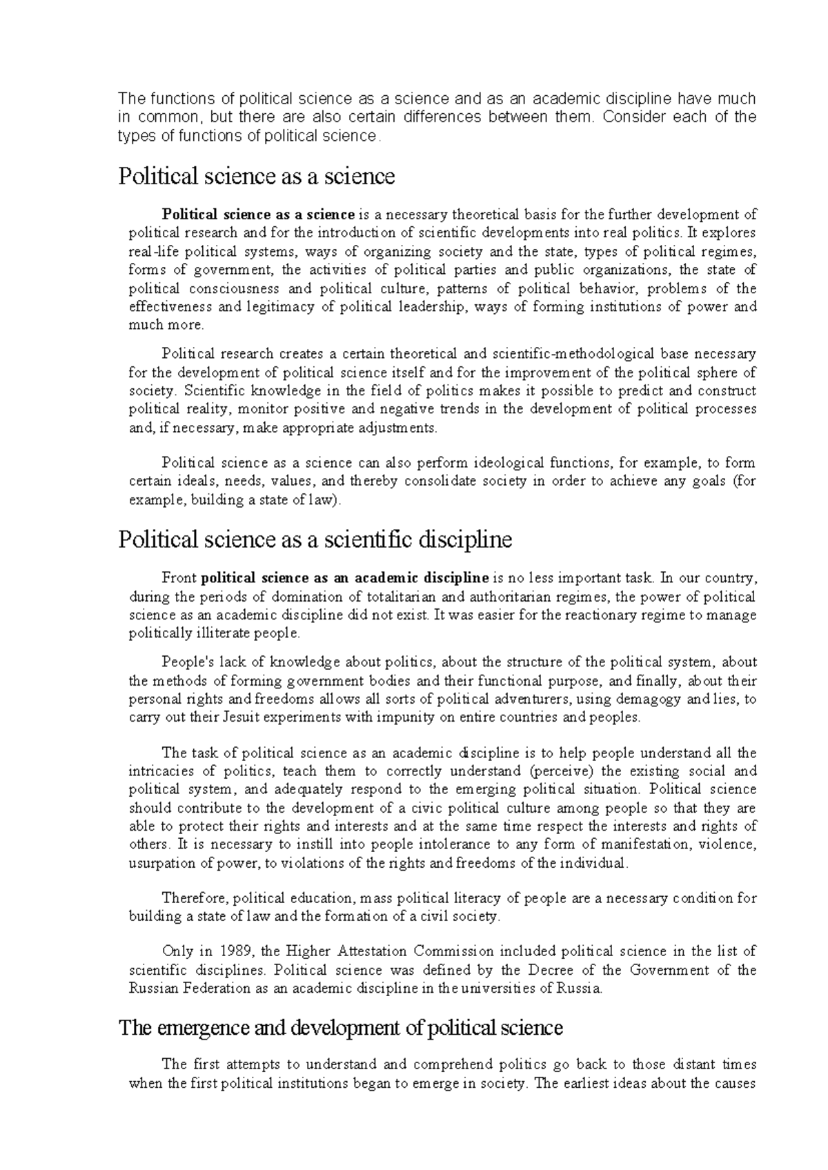 Political Science Overview: A Science and Academic Discipline - POL 101 ...