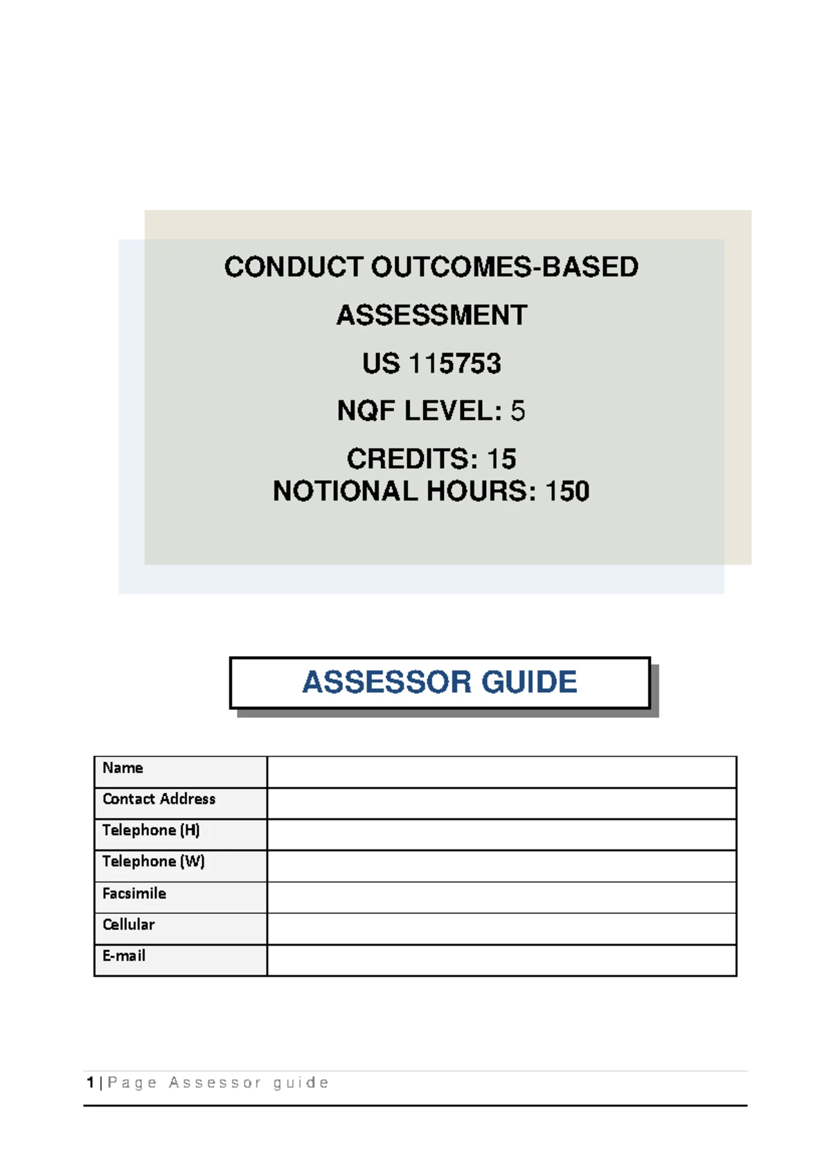 INSETA Generic Assessor Guide: Comprehensive Assessment Framework - Studocu