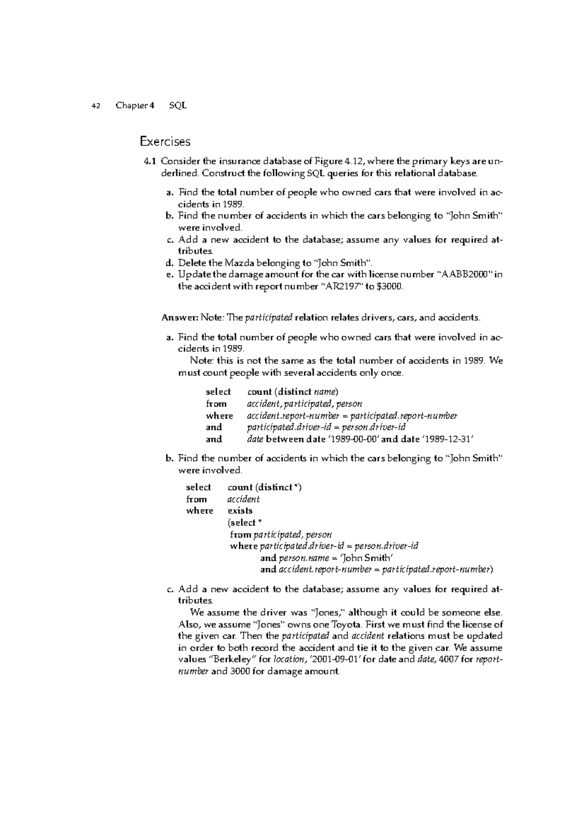 Chapter four Database Systems - 42 Ch apter 4 SQL Exercises 4 Consider ...