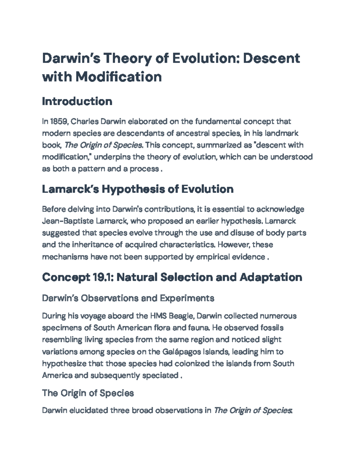 Darwin's Theory of Evolution: Insights on Natural Selection and ...