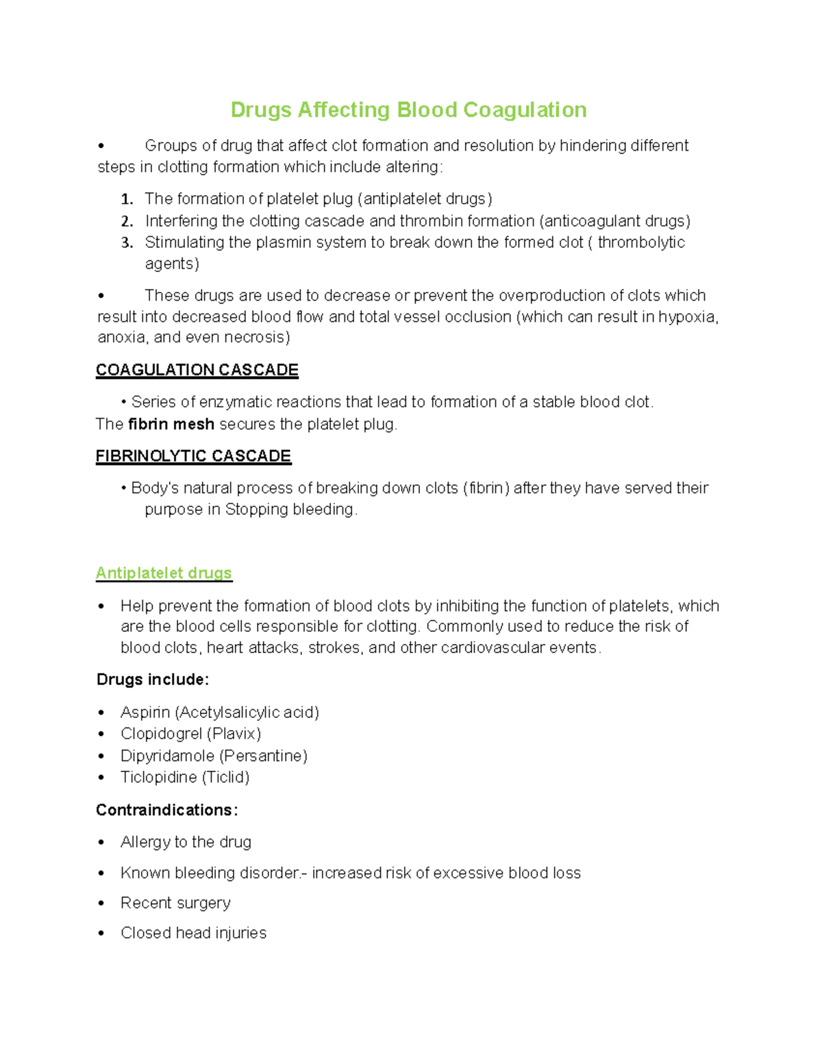 Pharmacology of Anticoagulants and Antiplatelet Drugs: A Study Guide ...
