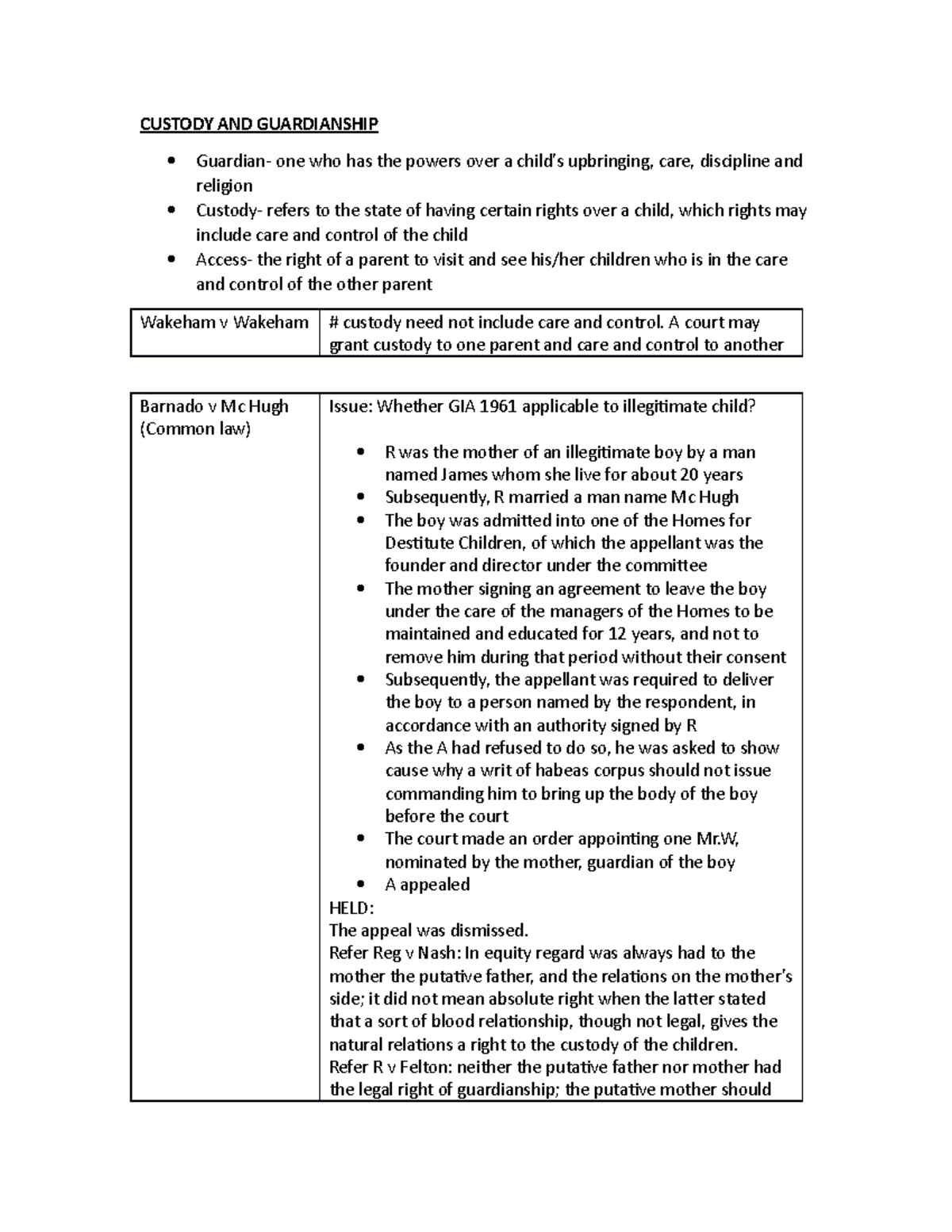Custody and Guardianship - Family Law - Studocu