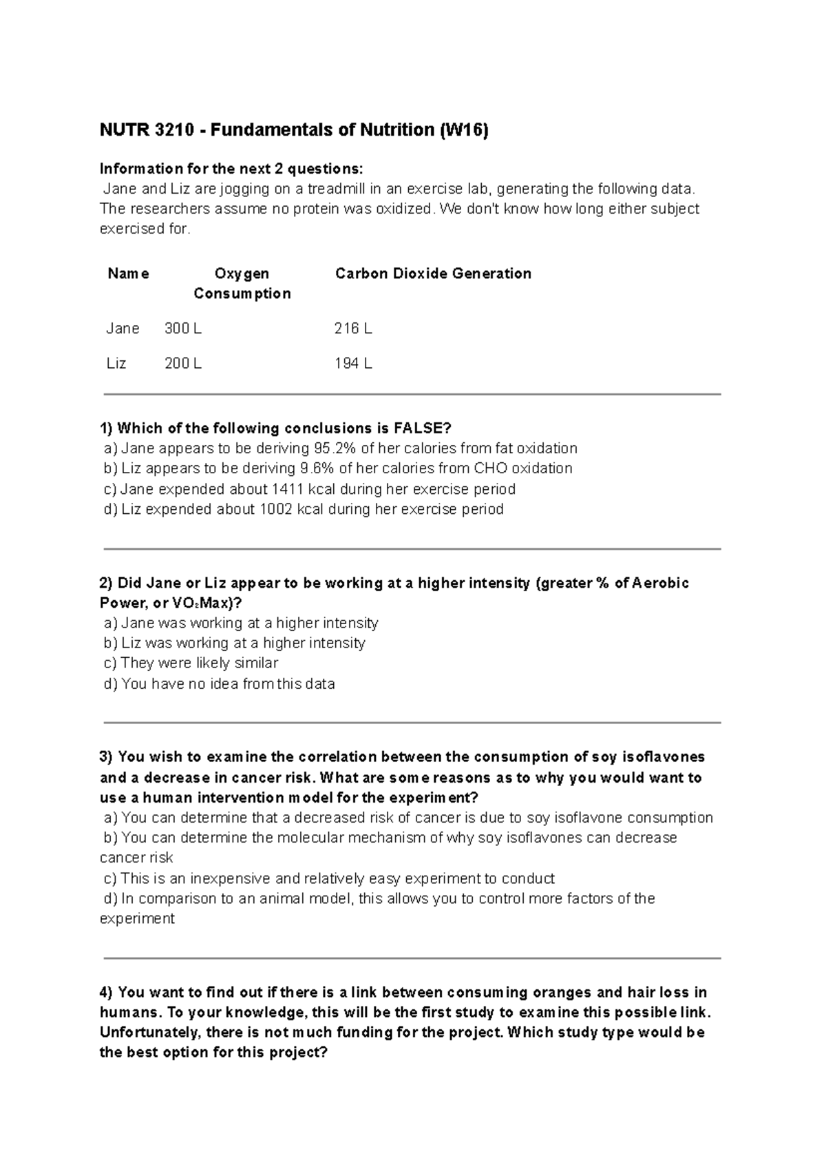 NUTR 3210 W16 Final Exam Practice Test - Fundamentals of Nutrition ...